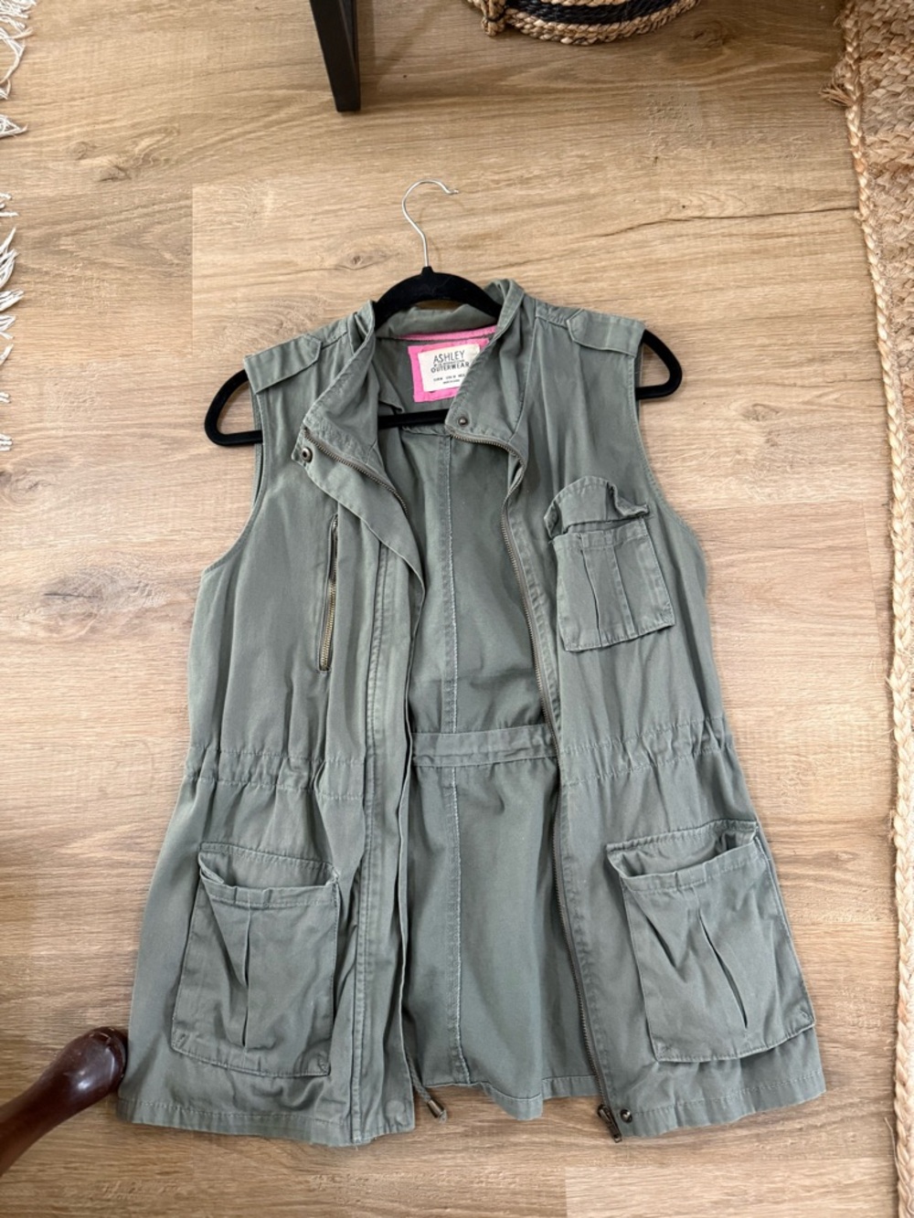 Ashley Stewart Olive Green Sleeveless Utility Vest
